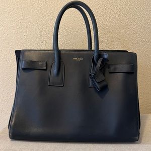 Saint Laurent Small Carryall Sac De Jour Leather Satchel, color navy